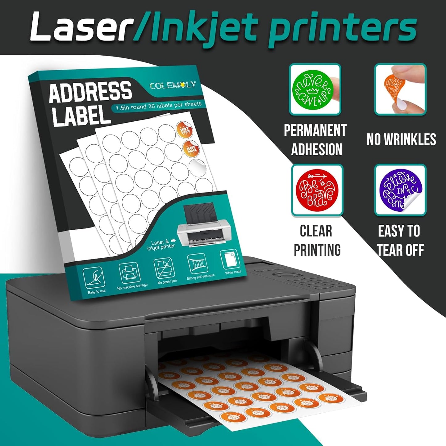 ---1.5" Round Colemoly Label / Sticker Template (30 per sheet)- INSTANT DOWNLOAD In 7 Formats