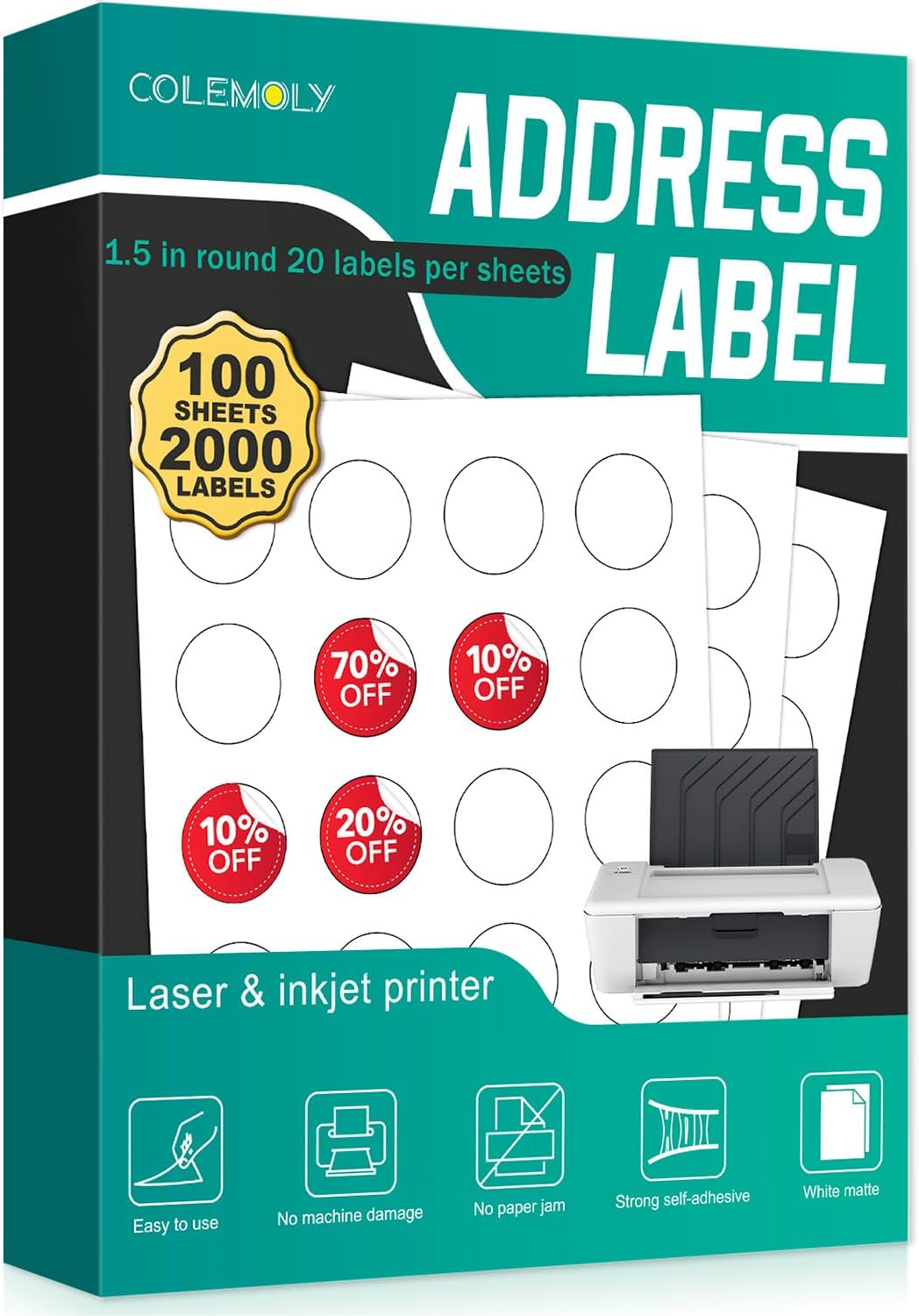 ---1.5" Round Colemoly Label / Sticker Template (20 per sheet) - INSTANT DOWNLOAD In 7 Formats