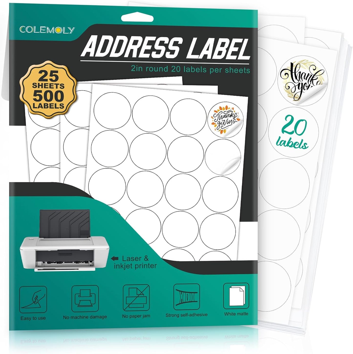 2" - Two Inch Round Colemoly Label / Sticker Template (20 per sheet)- INSTANT DOWNLOAD In 7 Formats