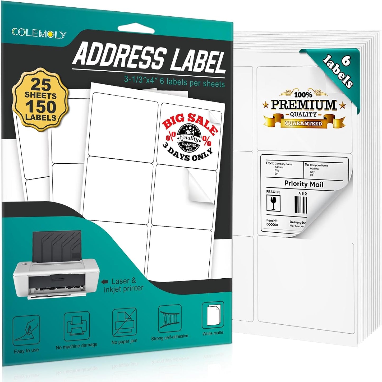3.33x4" Rectangle Colemoly Label / Sticker Template (6 per sheet)- INSTANT DOWNLOAD In 7 Formats