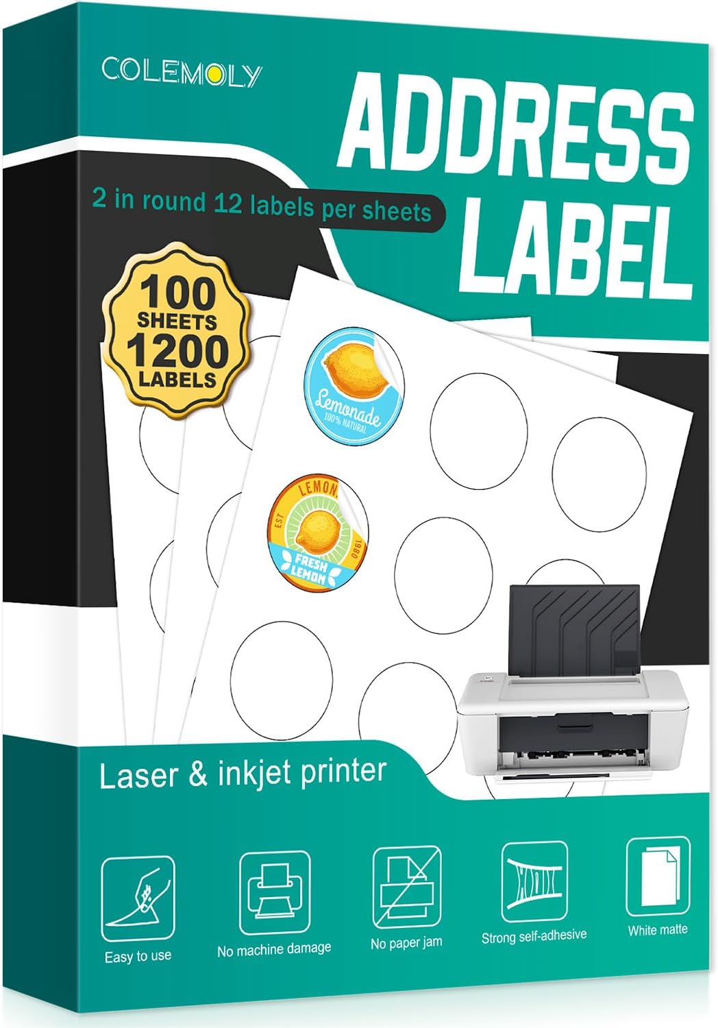 2" - Two Inch Round Colemoly Label / Sticker Template (12 per sheet)- INSTANT DOWNLOAD In 7 Formats