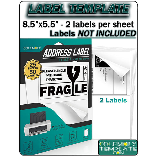 5.5"x8.5" Rectangle Colemoly Label / Sticker Template (2 per sheet)- INSTANT DOWNLOAD In 7 Formats
