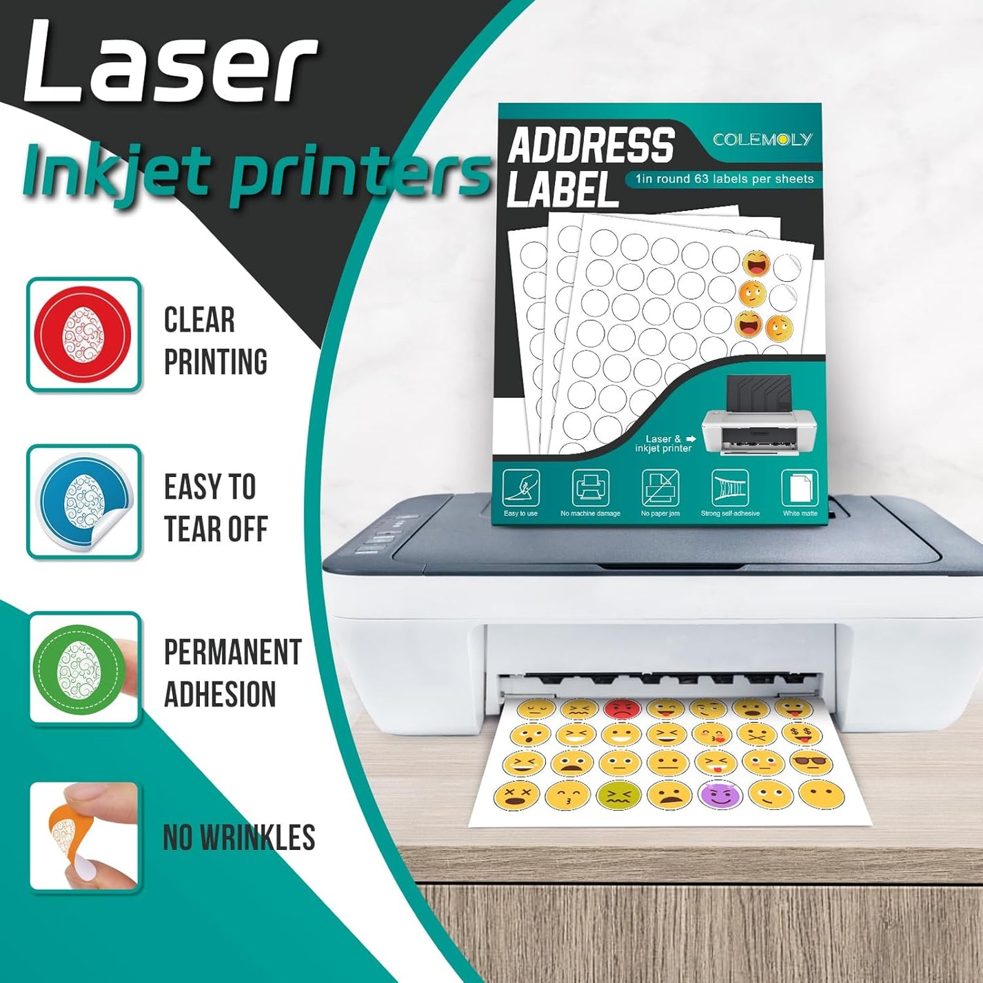 1" One Inch Round Colemoly Label / Sticker Template (63 per sheet