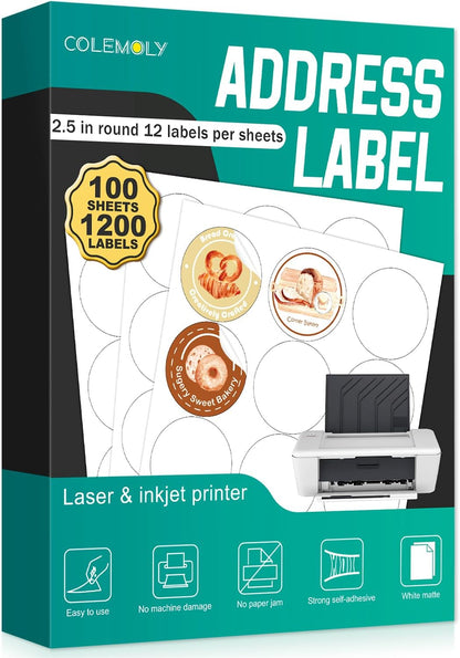 2.5" Round Colemoly Label / Sticker Template (12 per sheet)- INSTANT DOWNLOAD In 7 Formats