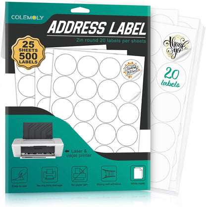 2" - Two Inch Round Colemoly Label / Sticker Template (20 per sheet)- INSTANT DOWNLOAD In 7 Formats