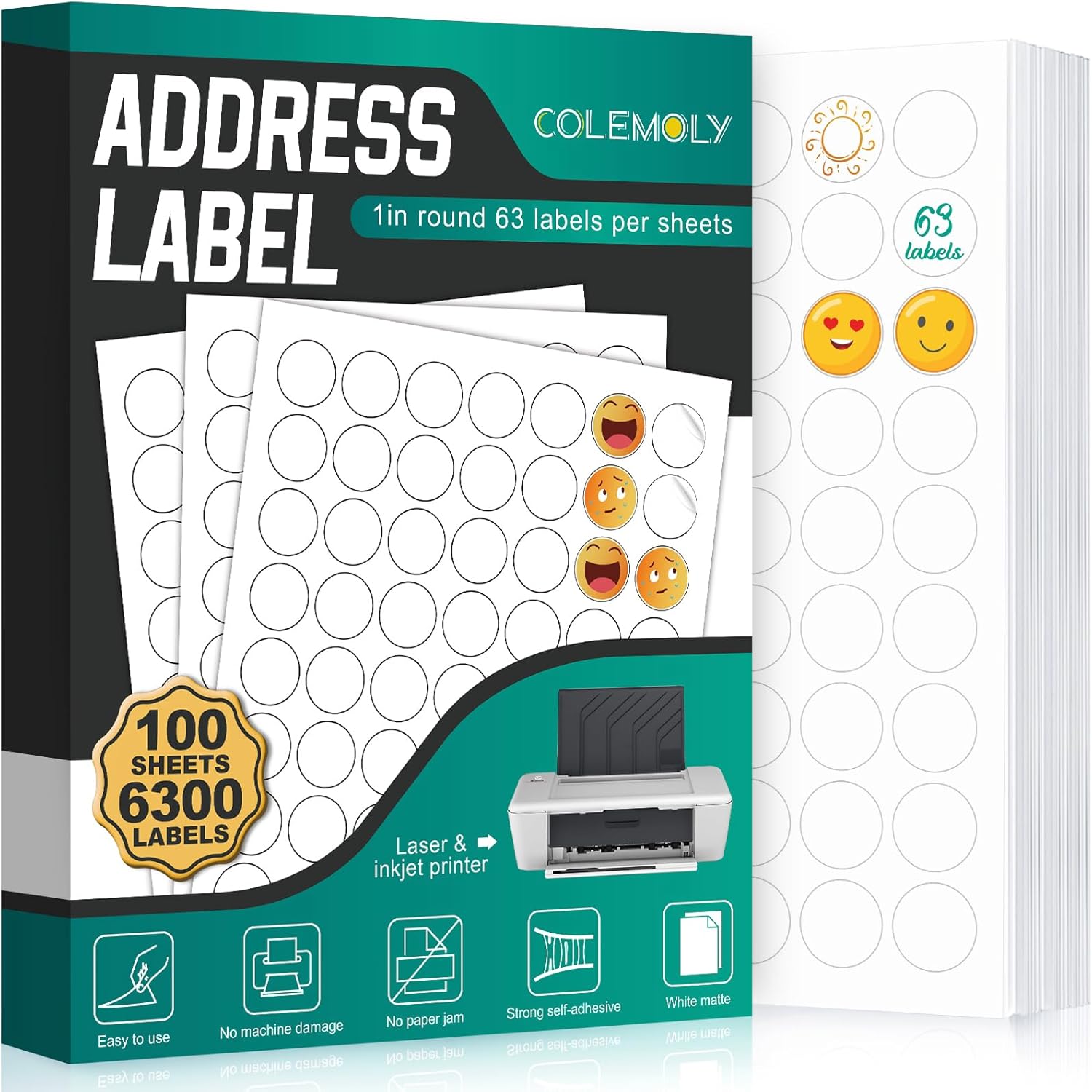 1 quot One Inch Round Colemoly Label / Sticker Template (63 per sheet